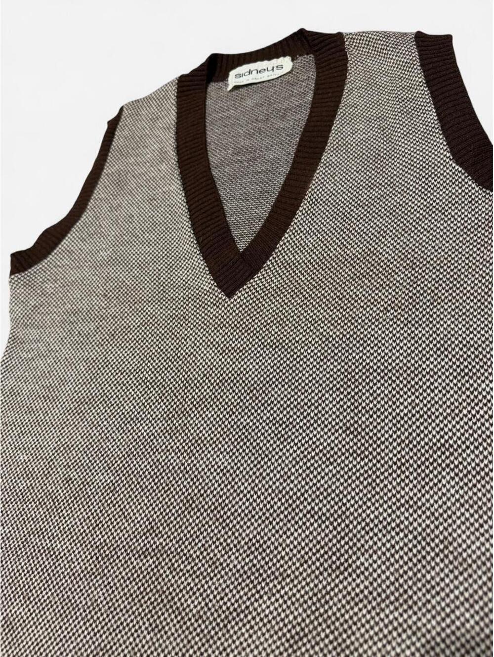 Vintage Sidney's Herringbone Sweater Vest Gray Brown Knit Made in Great Britain - Picture 2 of 8